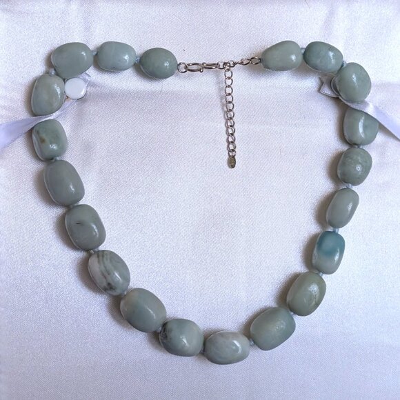 Designer Blue Green Larimar Bead Beaded Necklace Sterling Clasp 17"-19" Length - Picture 6 of 11